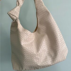 Women’s bag, faux braided leather look,  cream, New